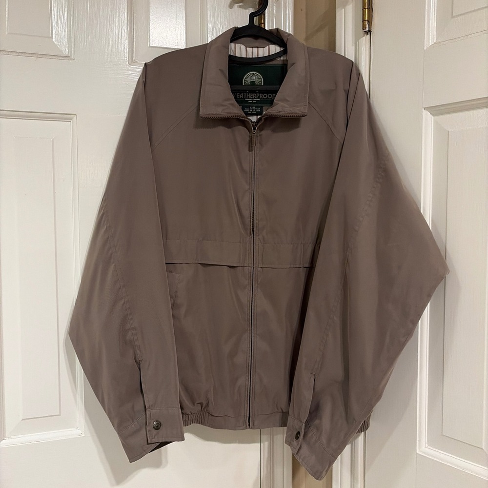 Weatherproof Mens Microfiber Golf Jacket Brown Large Full Zip Windbreaker